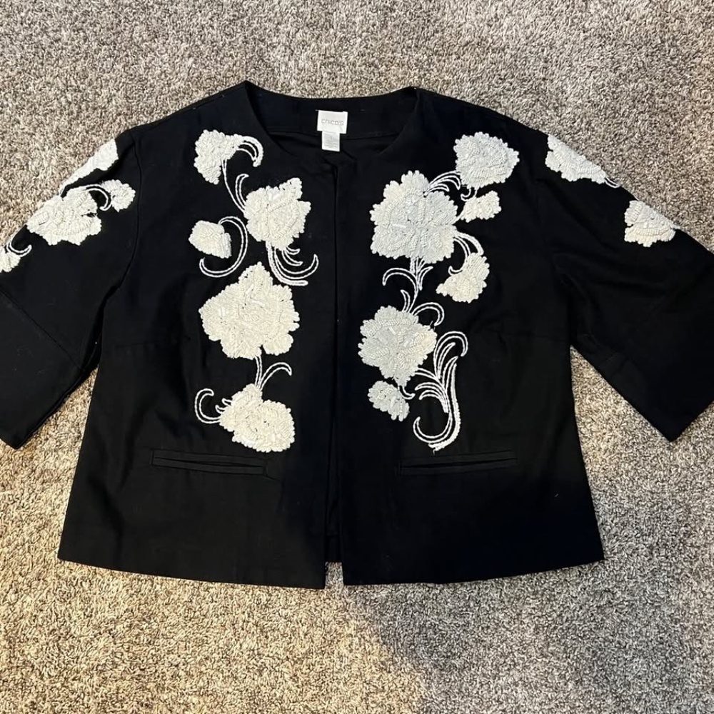 BEAUTIFUL CHICOS BLACK EMBROIDERED AND BEADED JACKET